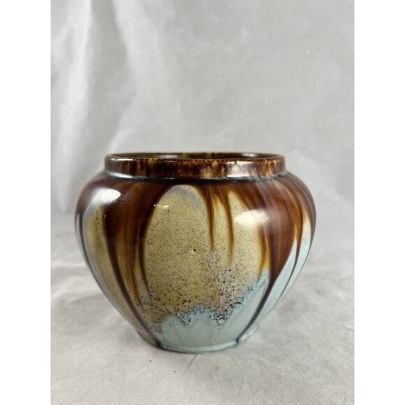 Belgium Art Pottery Blue Drip Glaze Bulbous 4.75" Vase Faiencerie Thulin Vintage - Picture 3 of 7